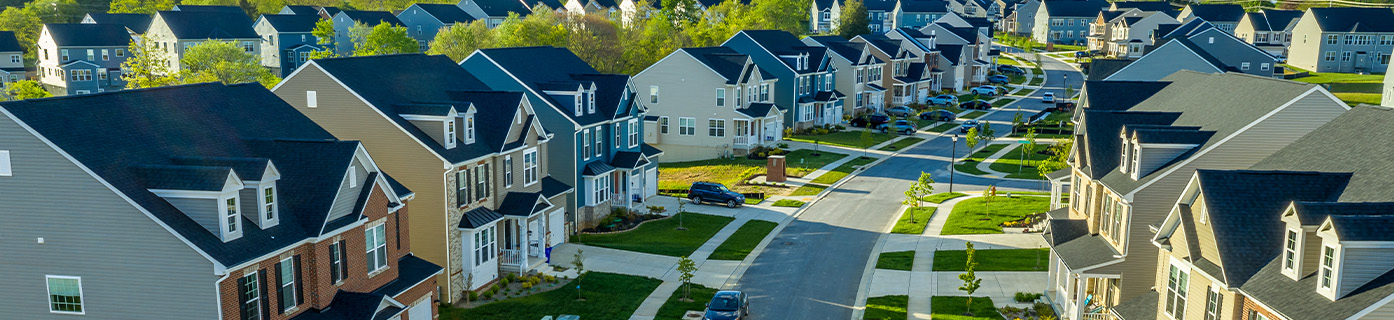 Overhead view of a neighborhood is displayed.