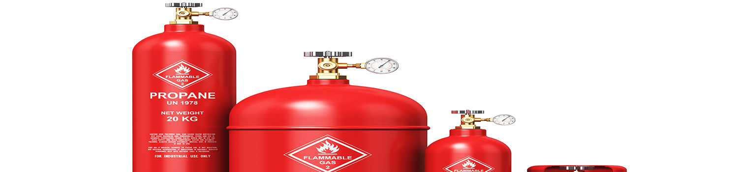 Set of different liquefied propane industrial gas containers