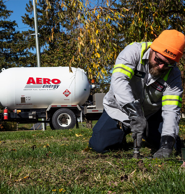 Aero Energy driver fills up a propane tank.