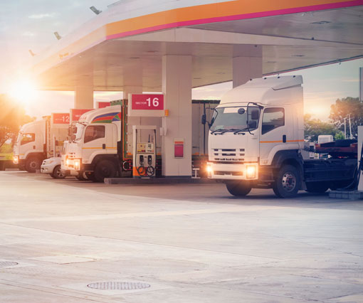 Trucks refueling in petrol station