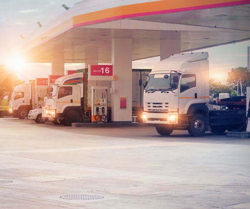 Trucks refueling in petrol station