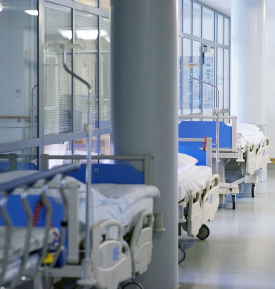 beds in corridor of a modern hospital